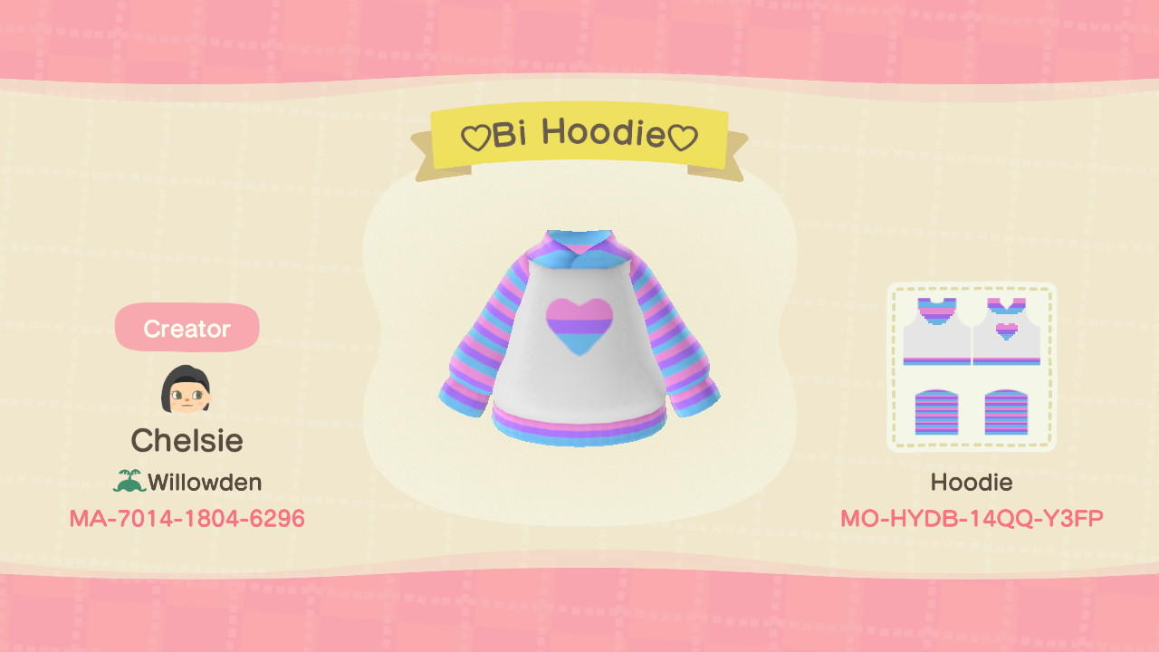 Animal Crossing Design Code: MO-HYDB-14QQ-Y3FP ♡Bi Hoodie♡