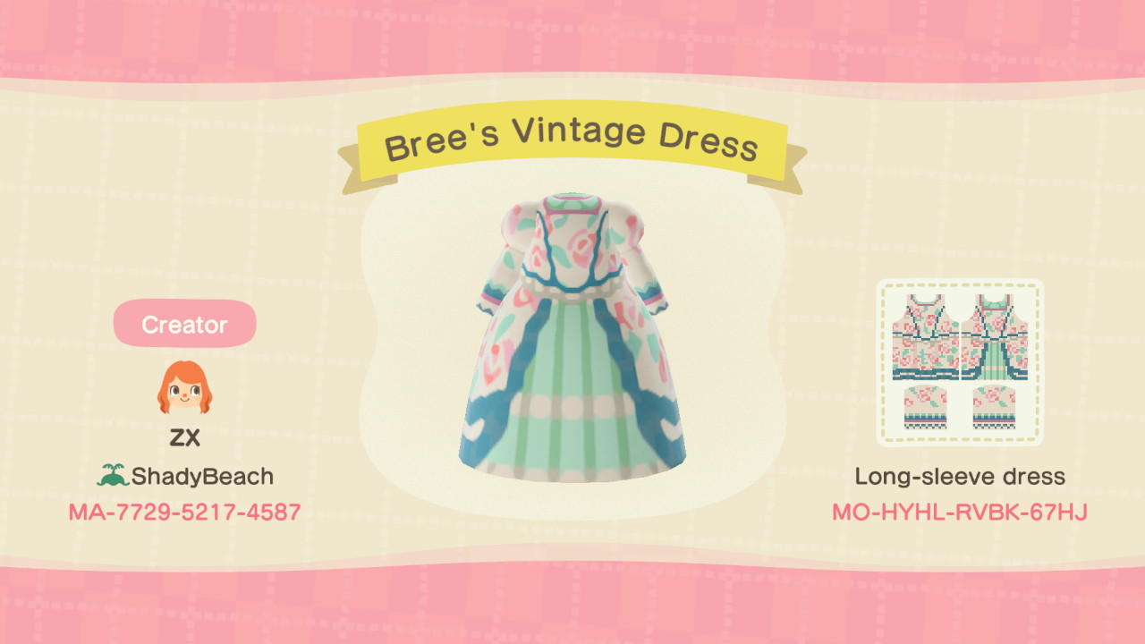 Animal Crossing Design Code: MO-HYHL-RVBK-67HJ Bree s Vintage Dress