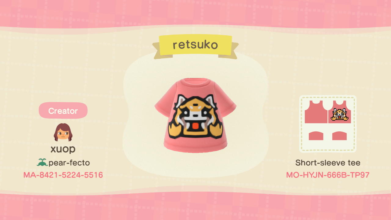 Animal Crossing Design Code: MO-HYJN-666B-TP97 Retsuko