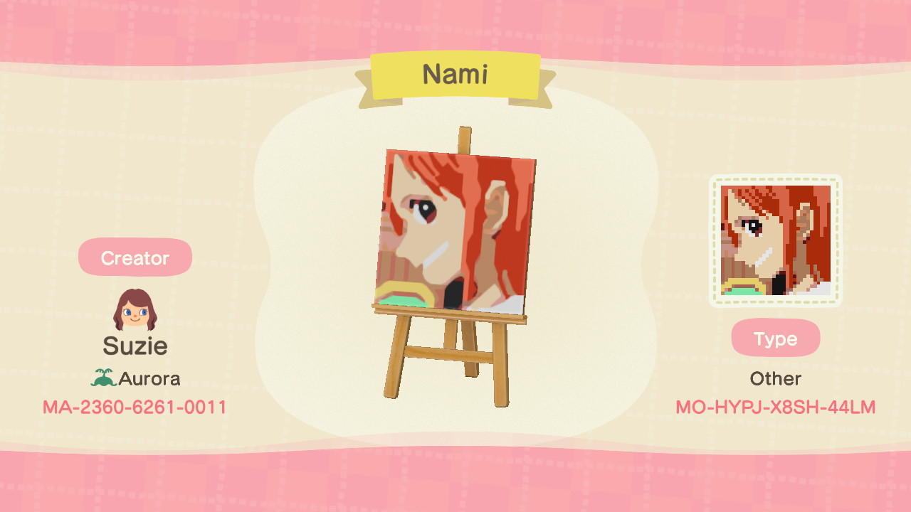 Animal Crossing Design Code: MO-HYPJ-X8SH-44LM One Piece Nami