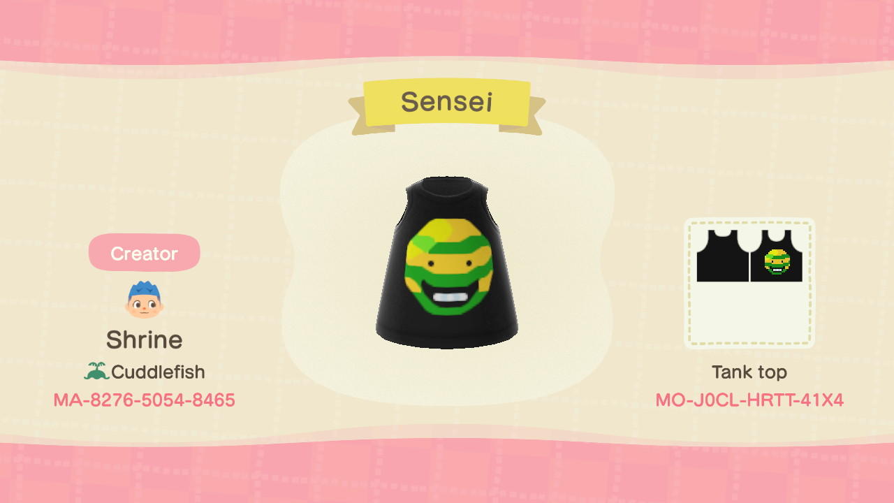Animal Crossing Design Code: MO-J0CL-HRTT-41X4 Sensei