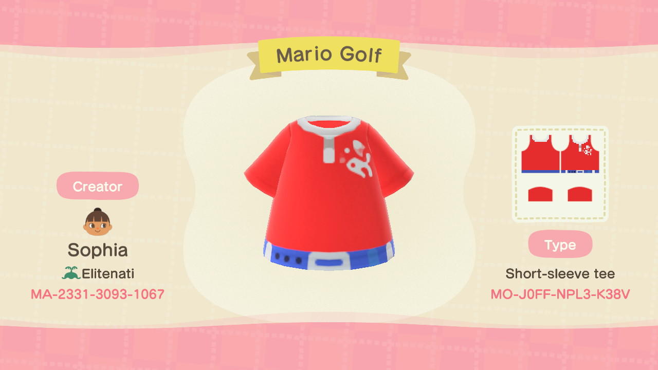 Animal Crossing Design Code: MO-J0FF-NPL3-K38V Mario Golf