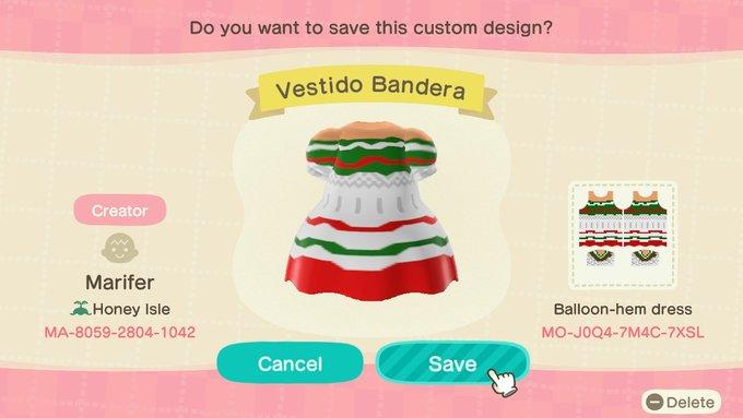 Animal Crossing Design Code: MO-J0Q4-7M4C-7XSL Mexican Bandera Dres