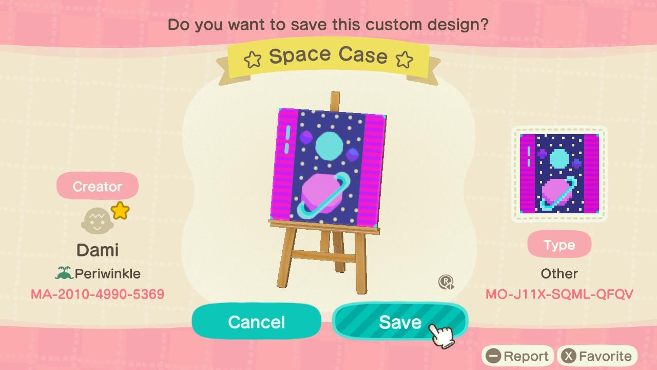 Animal Crossing Design Code: MO-J11X-SQML-QFQV Space Case Neon