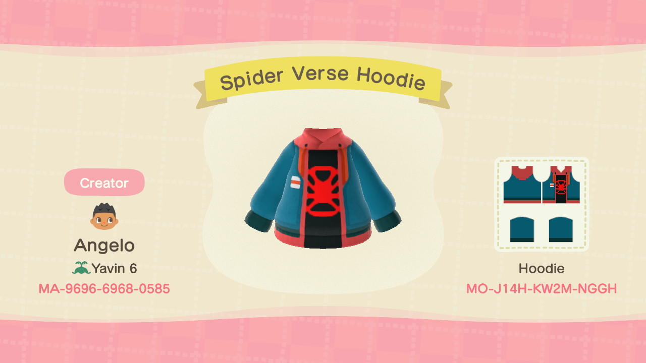 Animal Crossing Design Code: MO-J14H-KW2M-NGGH Spider Verse Hoodie