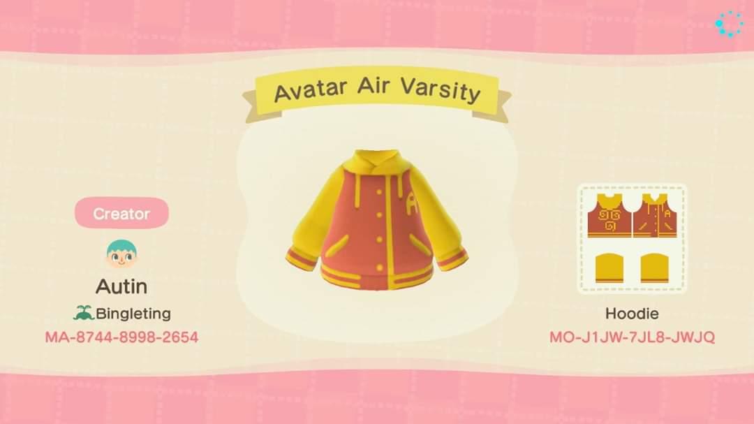 Animal Crossing Design Code: MO-J1JW-7JLB-JWJQ Avatar Air Varsity