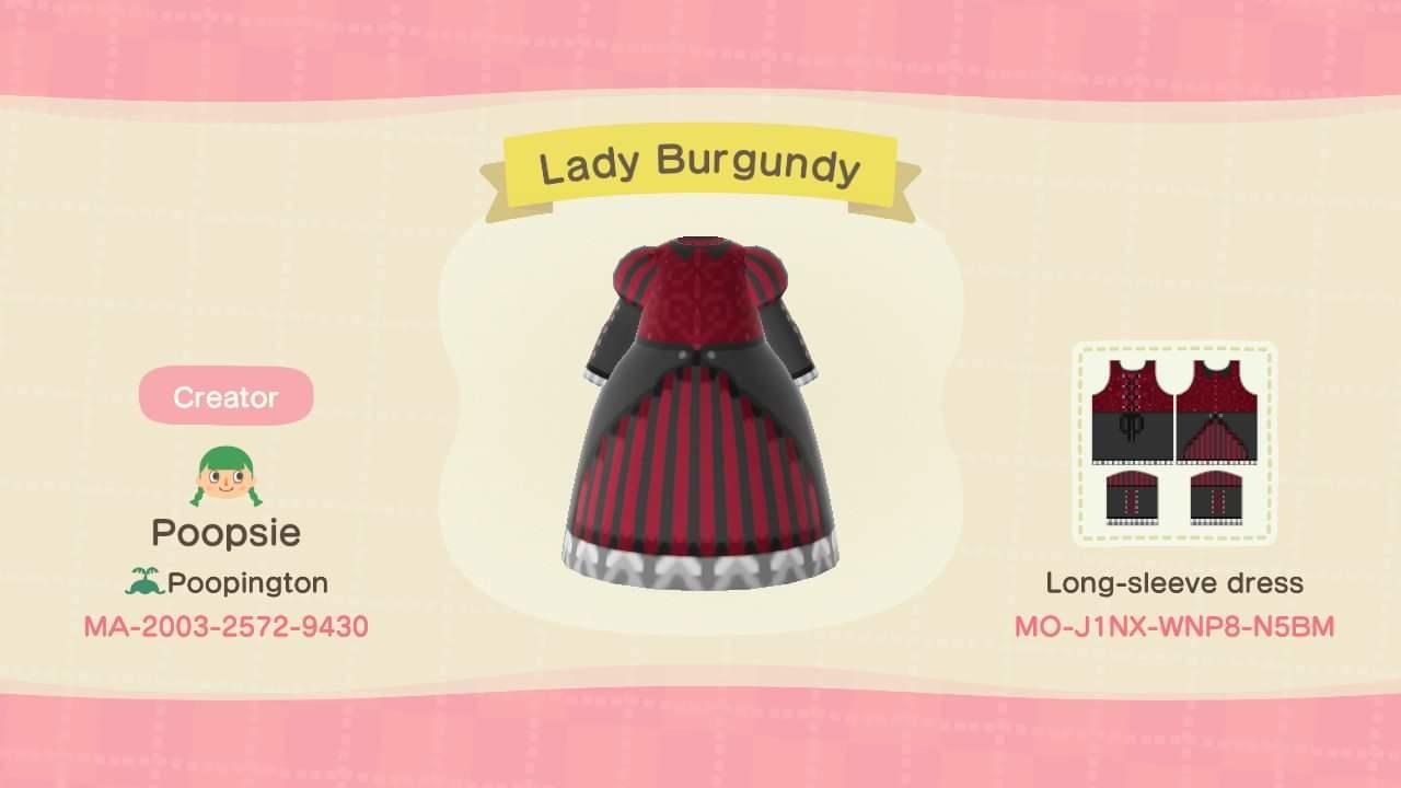 Animal Crossing Design Code: MO-J1NX-WNP8-N5BM Lady Burgundy