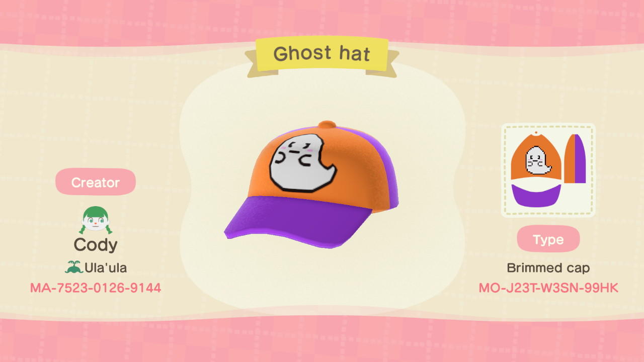Animal Crossing Design Code: MO-J23T-W3SN-99HK Ghost hat