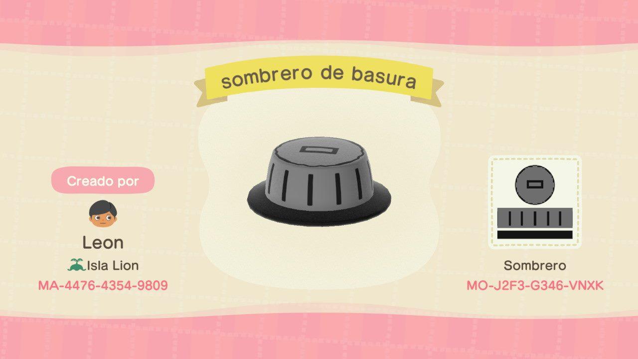 Animal Crossing Design Code: MO-J2F3-G346-VNXK sombrero de basura