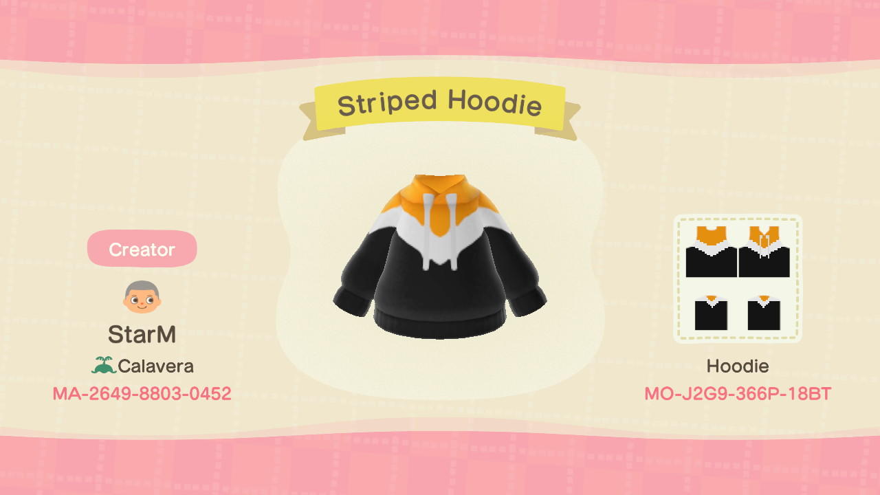 Animal Crossing Design Code: MO-J2G9-366P-18BT Striped Hoodie