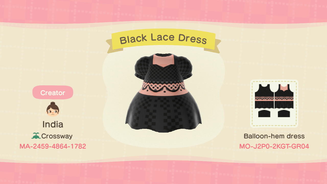 Animal Crossing Design Code: MO-J2P0-2KGT-GR04 Black Lace Dress