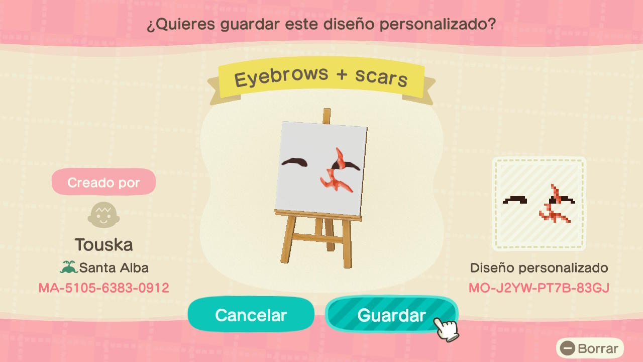 Animal Crossing Design Code: MO-J2YW-PT7B-83GJ Eyebrows + scar 3