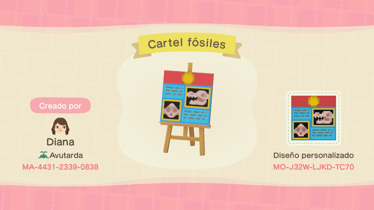 Animal Crossing Design Code: MO-J32W-LJKD-TC70 Museum sign - Fossil