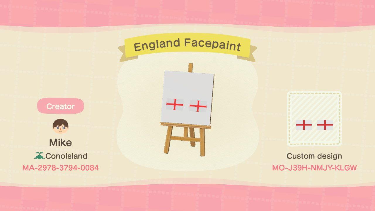 Animal Crossing Design Code: MO-J39H-NMJY-KLGW England Facepaint