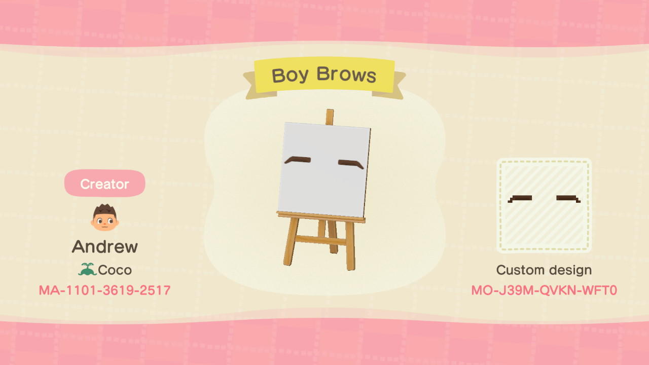 Animal Crossing Design Code: MO-J39M-QVKN-WFT0 Boy Brows