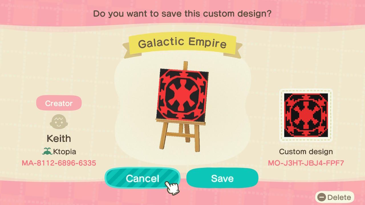 Animal Crossing Design Code: MO-J3HT-JBJ4-FPF7 Galactic Empire