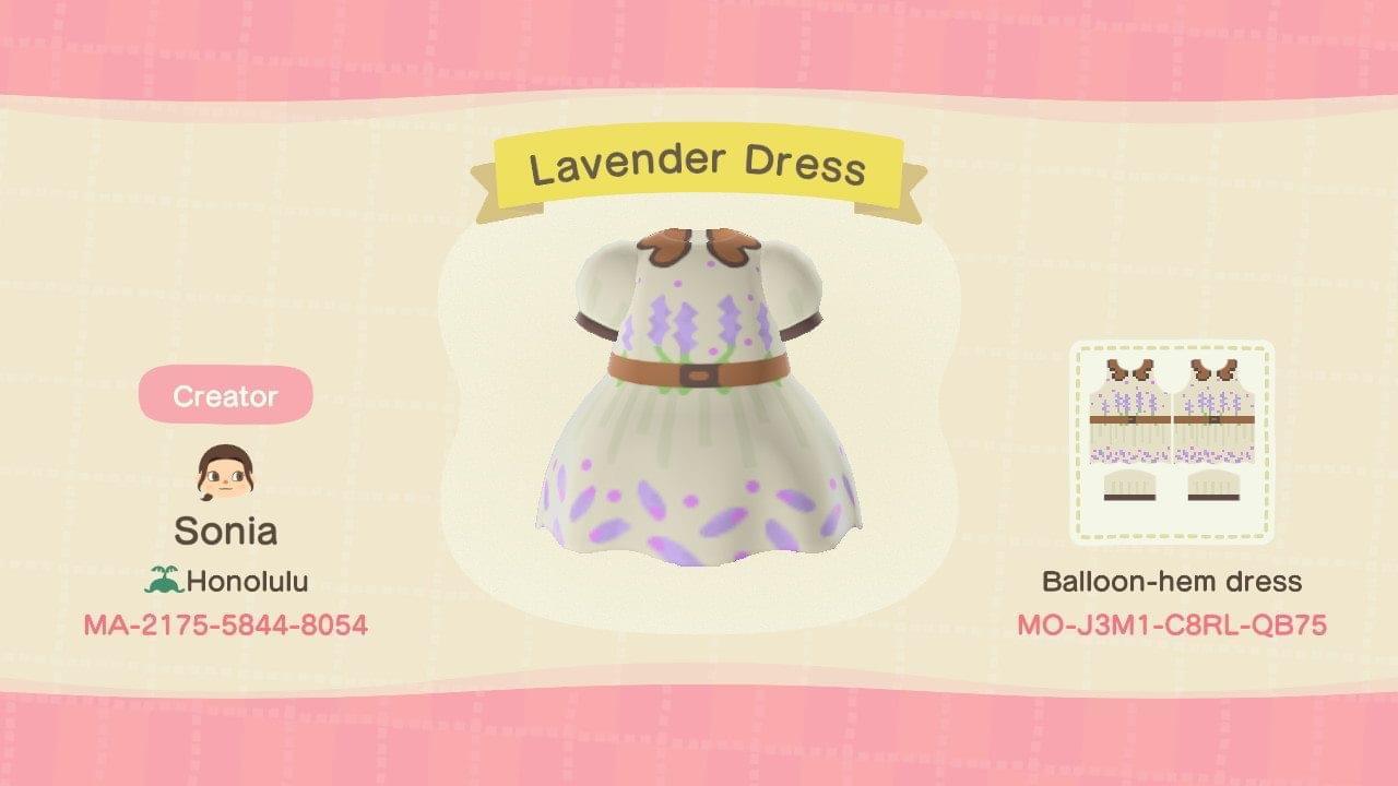 Animal Crossing Design Code: MO-J3M1-C8RL-QB75 Lavender Dress