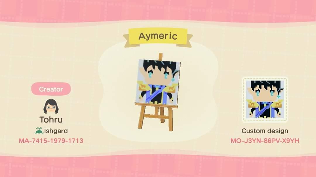 Animal Crossing Design Code: MO-J3YN-86PV-X9YH Aymeric