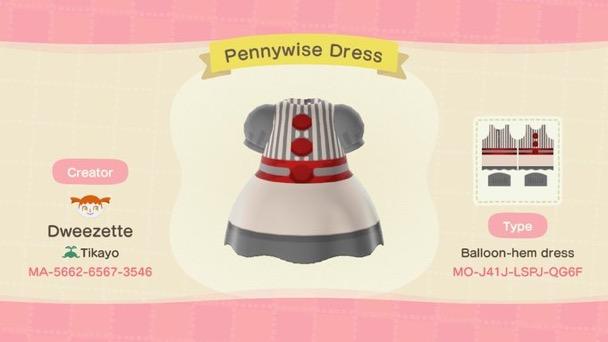 Animal Crossing Design Code: MO-J41J-LSPJ-QG6F Pennywise Dress
