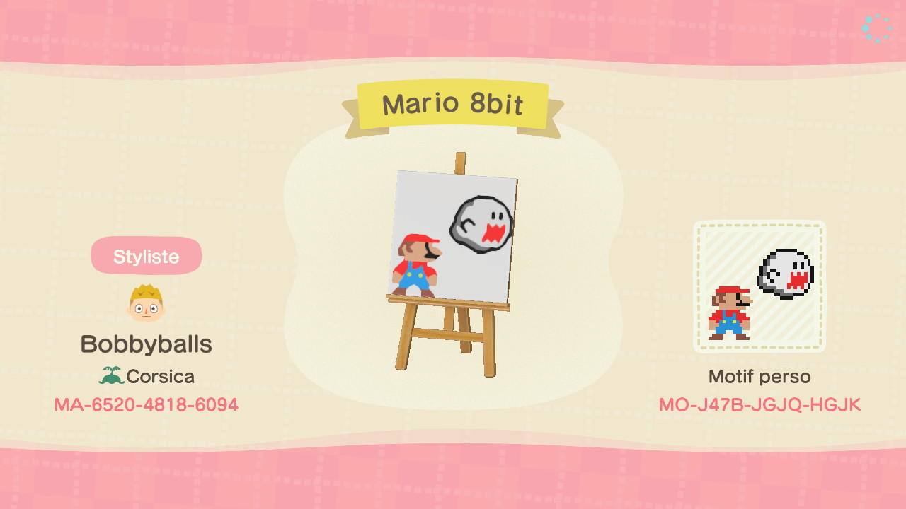 Animal Crossing Design Code: MO-J47B-JGJQ-HGJK Mario 8bit