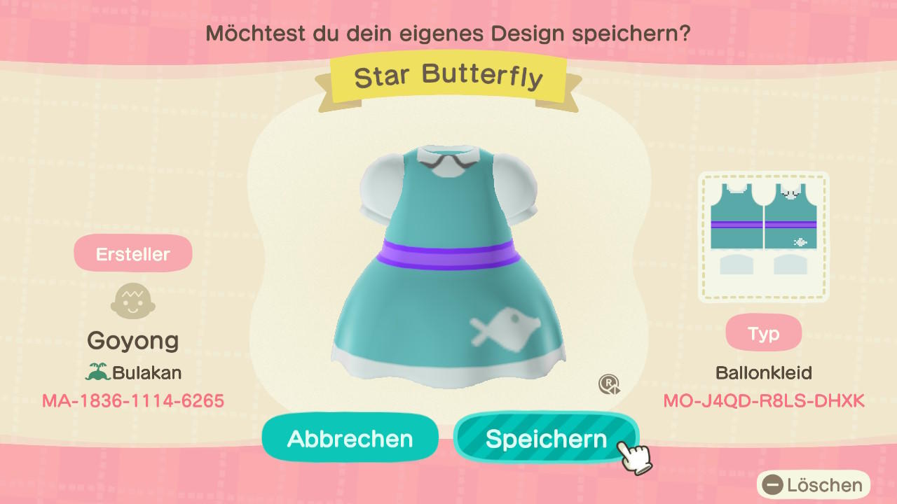 Animal Crossing Design Code: MO-J4QD-R8LS-DHXK Star Butterfly