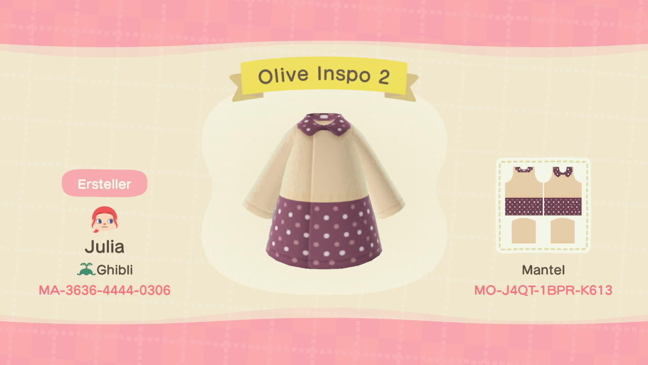 Animal Crossing Design Code: MO-J4QT-1BPR-K613 Olive Inspo 2