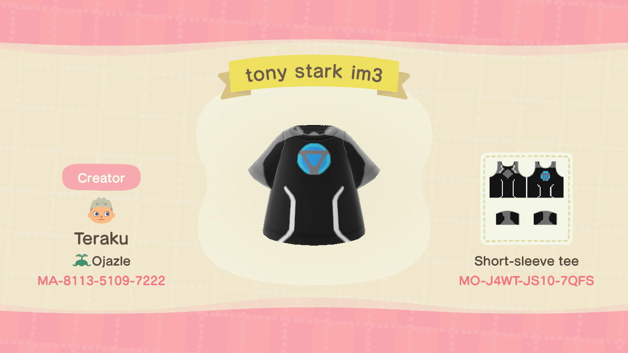 Animal Crossing Design Code: MO-J4WT-JS10-7QFS Tony Stark IM3