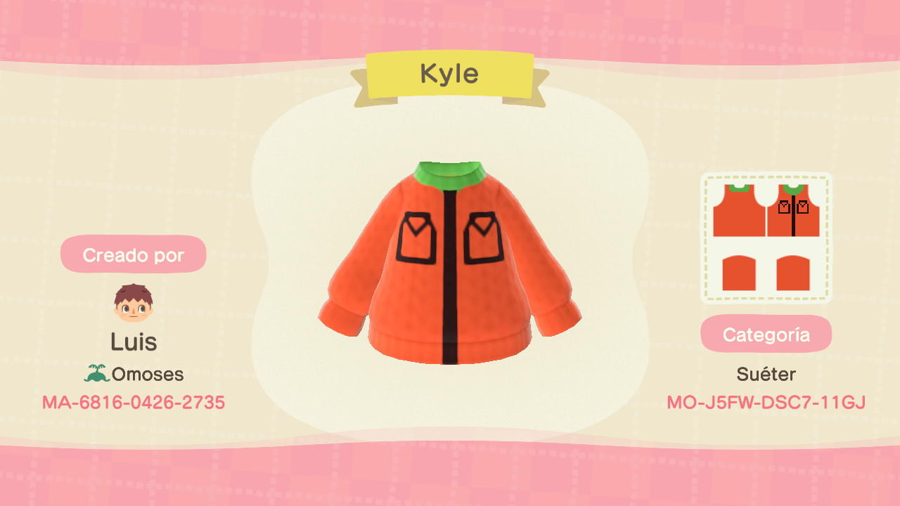 Animal Crossing Design Code: MO-J5FW-DSC7-11GJ Kyle