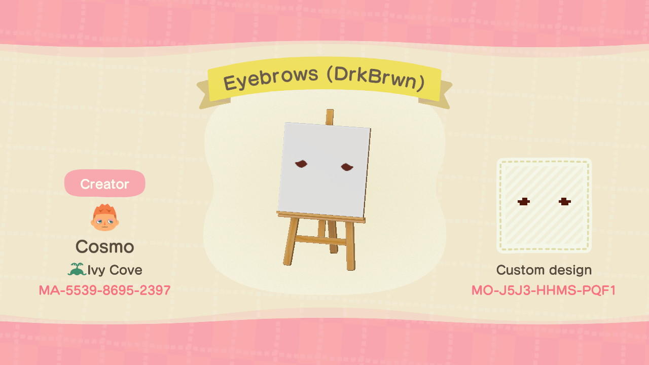 Animal Crossing Design Code: MO-J5J3-HHMS-PQF1 Eyebrows (DrkBrwn)