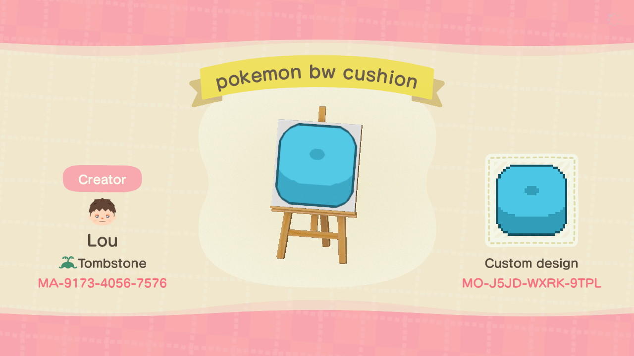 Animal Crossing Design Code: MO-J5JD-WXRK-9TPL pokémon BW cushion