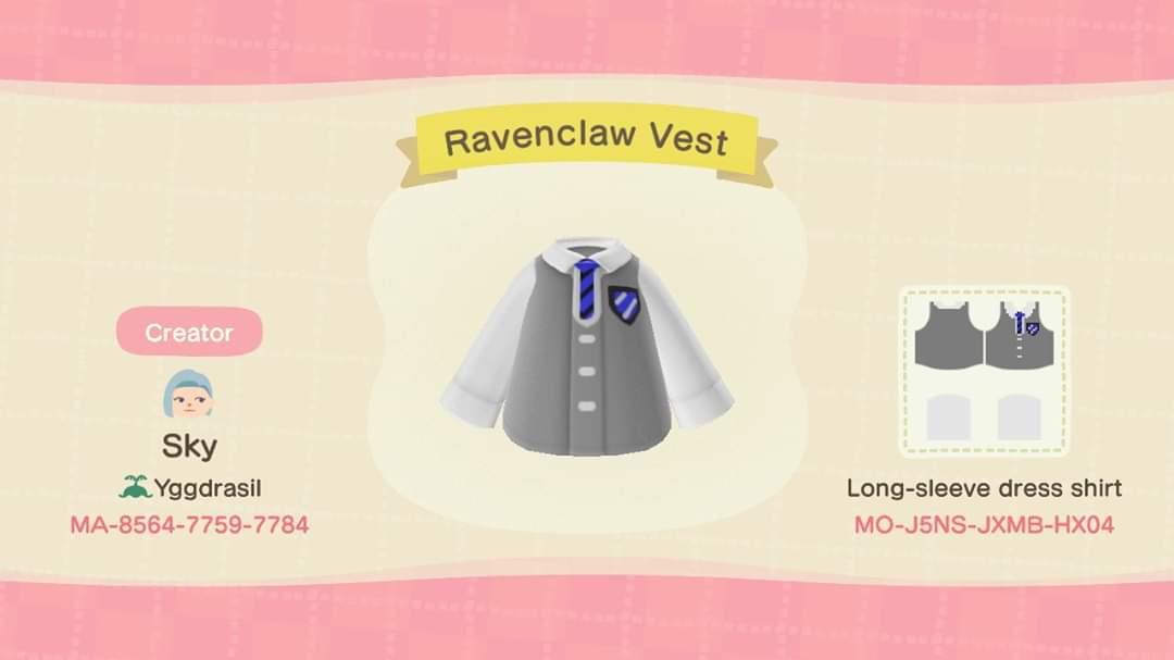 Animal Crossing Design Code: MO-J5NS-JXMB-HX04 Ravenclaw Vest