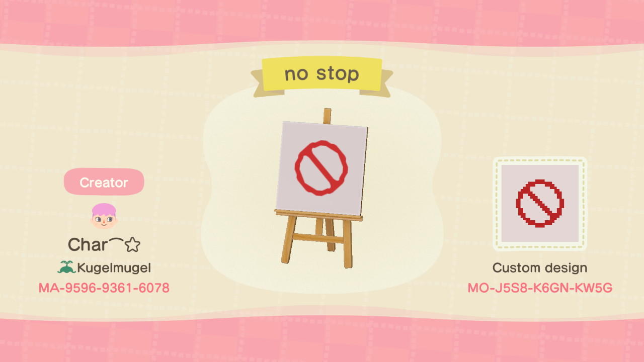 Animal Crossing Design Code: MO-J5S8-K6GN-KW5G no stop