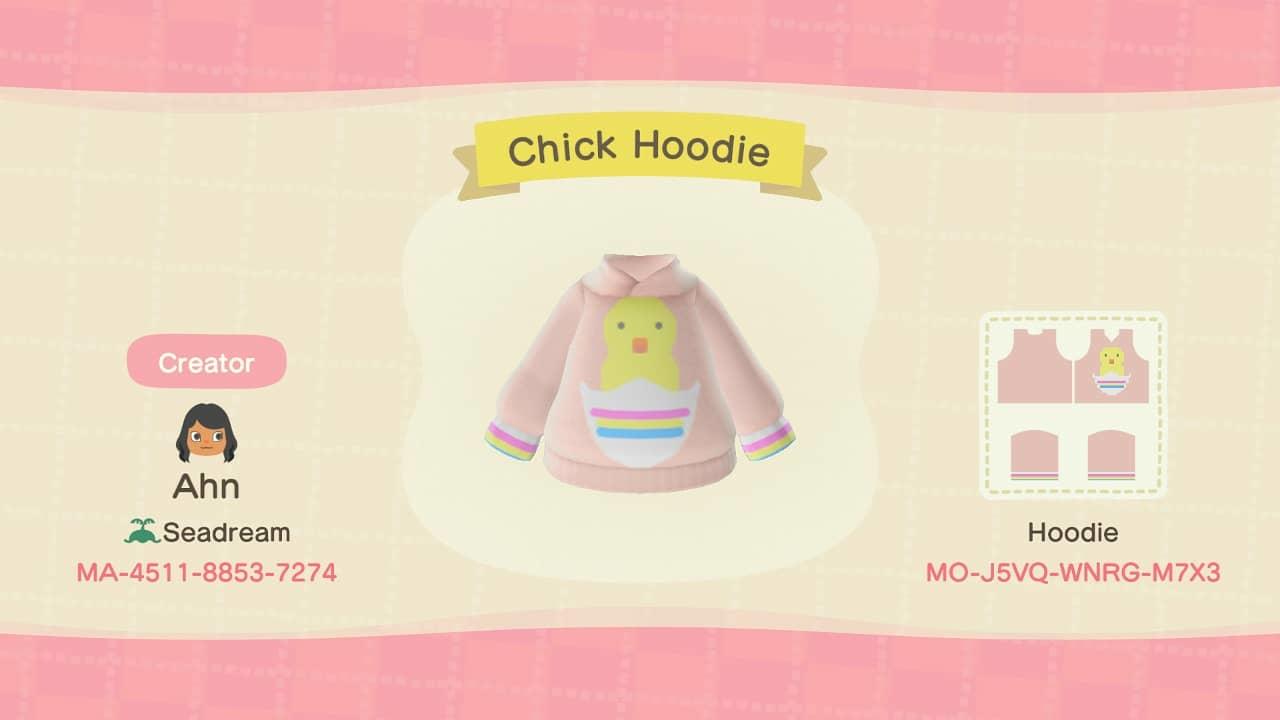 Animal Crossing Design Code: MO-J5VQ-WNRG-M7X3 Chick Hoodie