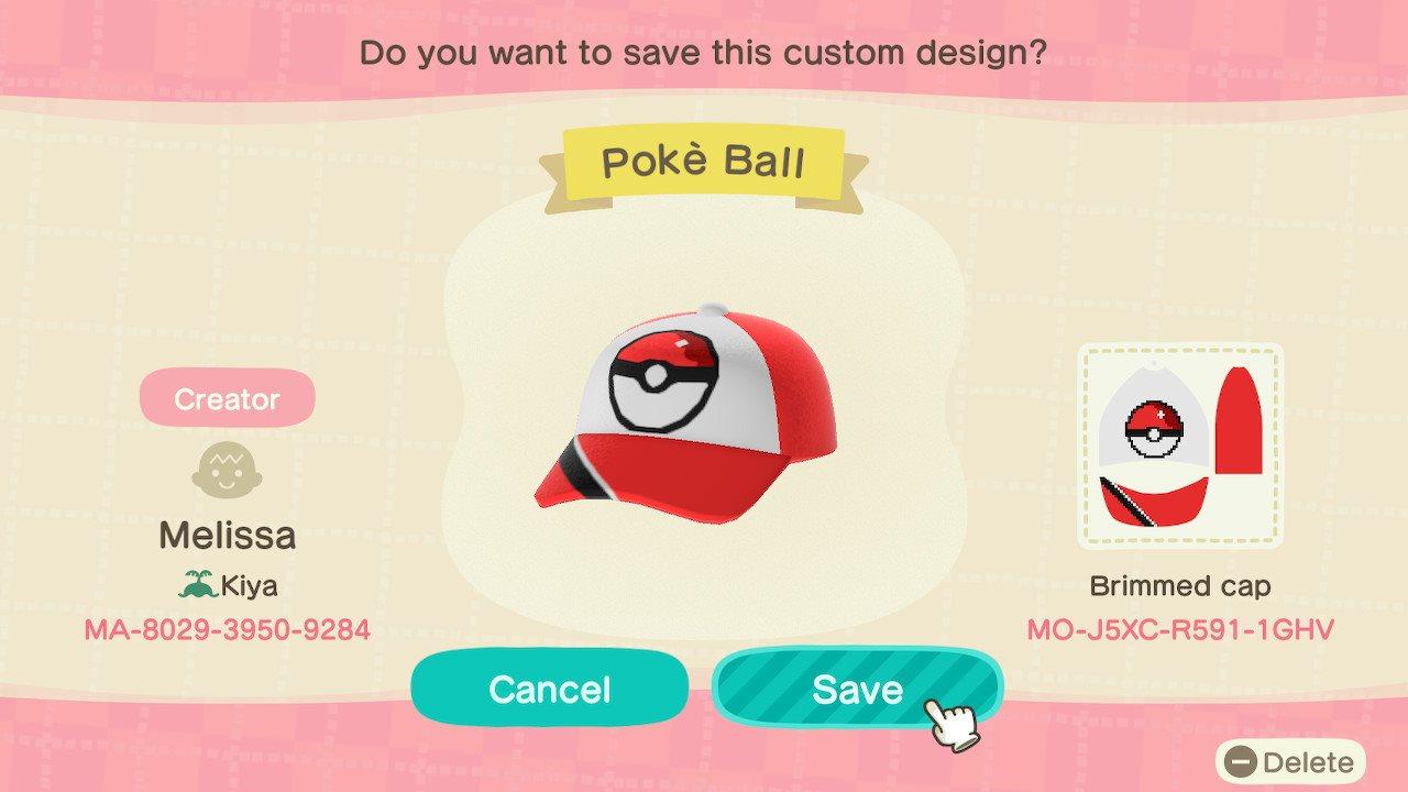 Animal Crossing Design Code: MO-J5XC-RF91-1GHV Poke Ball Hat