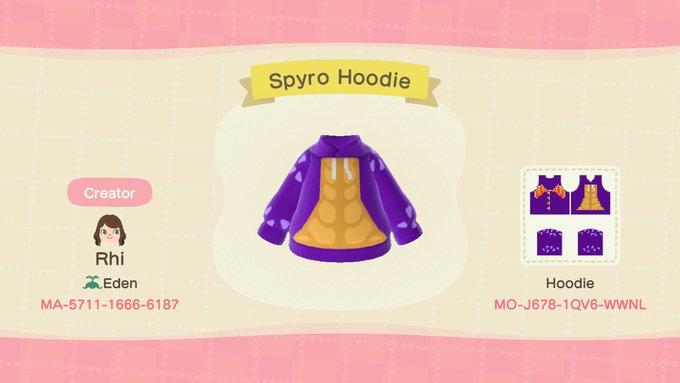 Animal Crossing Design Code: MO-J678-1QV6-WWNL Spyro Hoodie