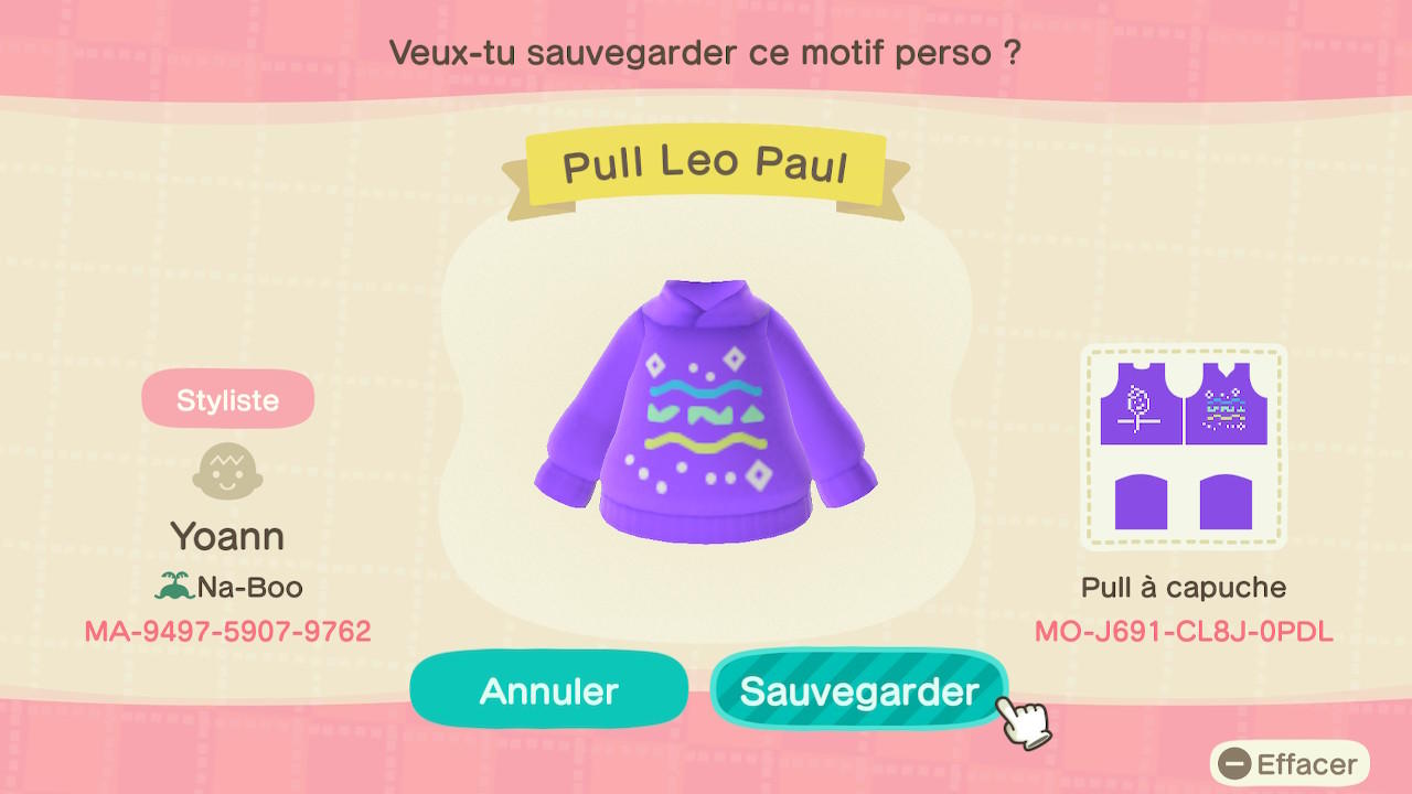 Animal Crossing Design Code: MO-J691-CL8J-0PDL Pull Léo-Paul