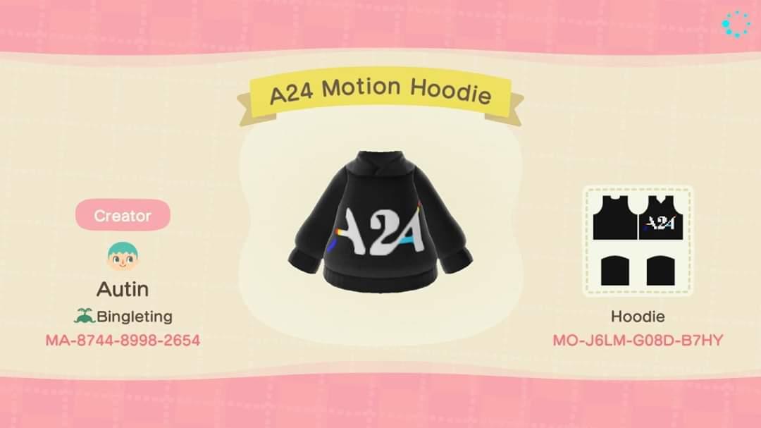 Animal Crossing Design Code: MO-J6LM-G08D-B7HY A24 Motion Hoodie