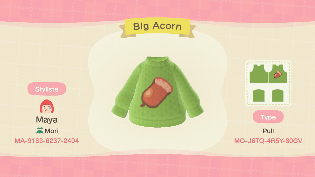 Animal Crossing Design Code: MO-J6TQ-4R5Y-80GV Big Acorn