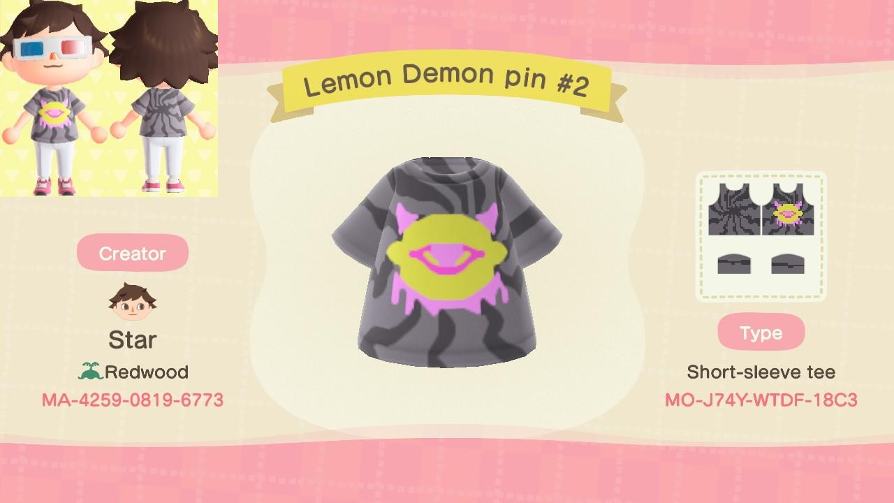 Animal Crossing Design Code: MO-J74Y-WTDF-18C3 Lemon Demon pin #2