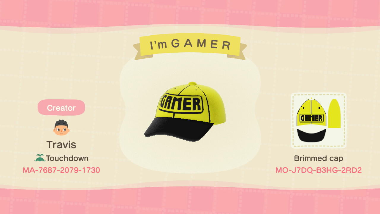 Animal Crossing Design Code: MO-J7DQ-B3HG-2RD2 Gamer Hat