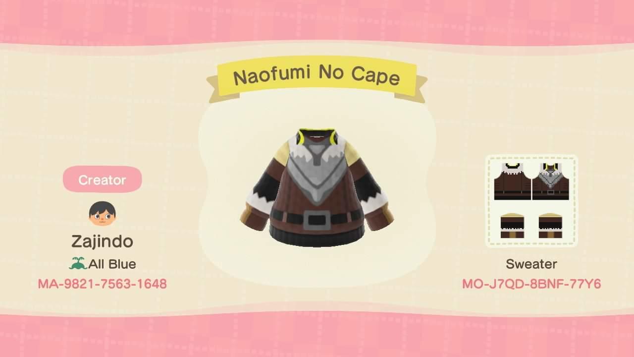 Animal Crossing Design Code: MO-J7QD-8BNF-77Y6 Naofumi No Cape
