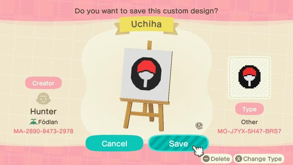Animal Crossing Design Code: MO-J7YX-5H47-BRS7 Uchiha
