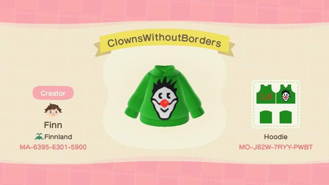 Animal Crossing Design Code: MO-J82W-7RYY-PWBT ClownsWithoutBorders