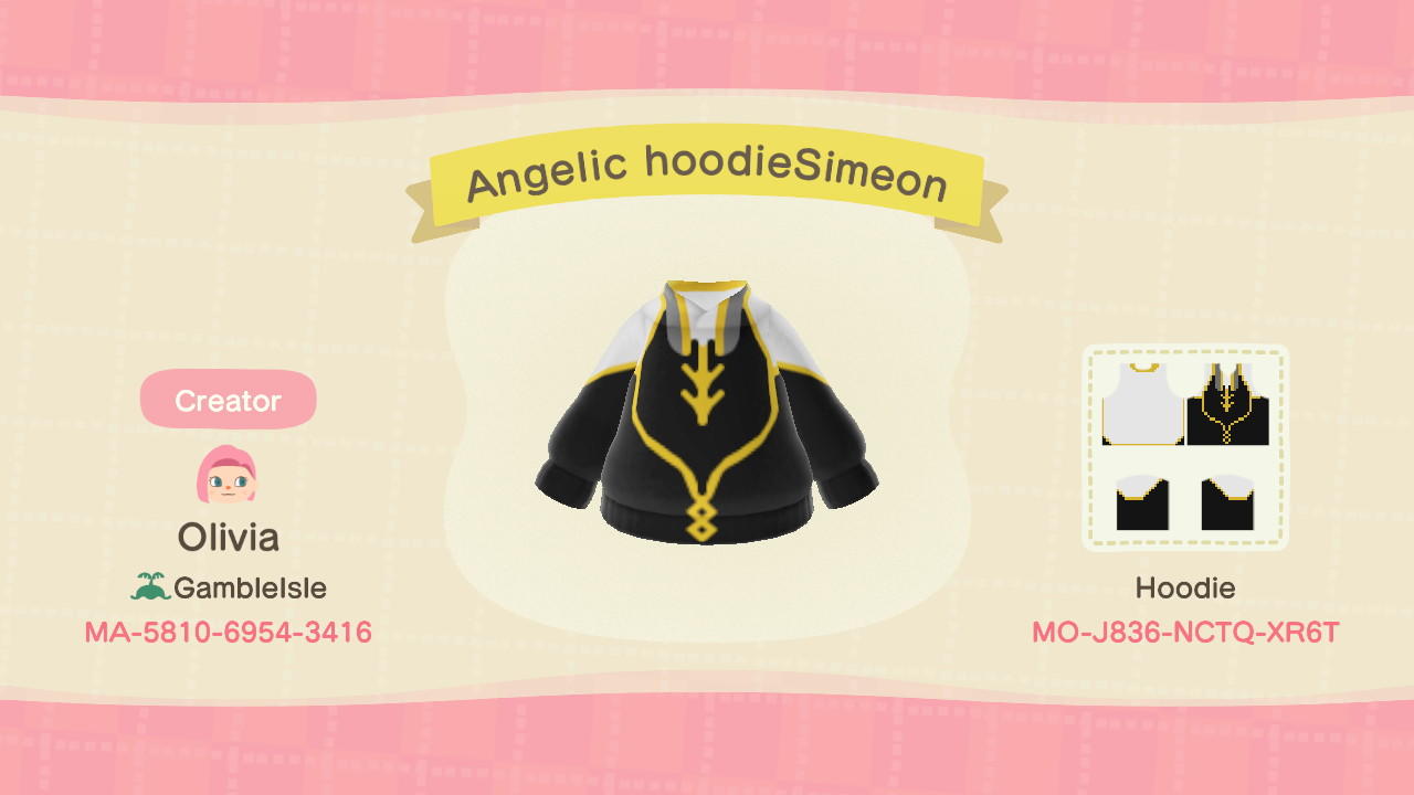 Animal Crossing Design Code: MO-J836-NCTQ-XR6T Angelic hoodieSimeon