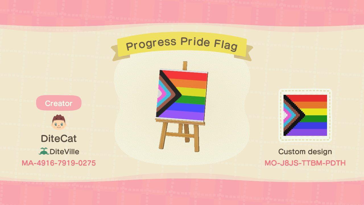 Animal Crossing Design Code: MO-J8JS-TTBM-PDTH Progress Pride Flag