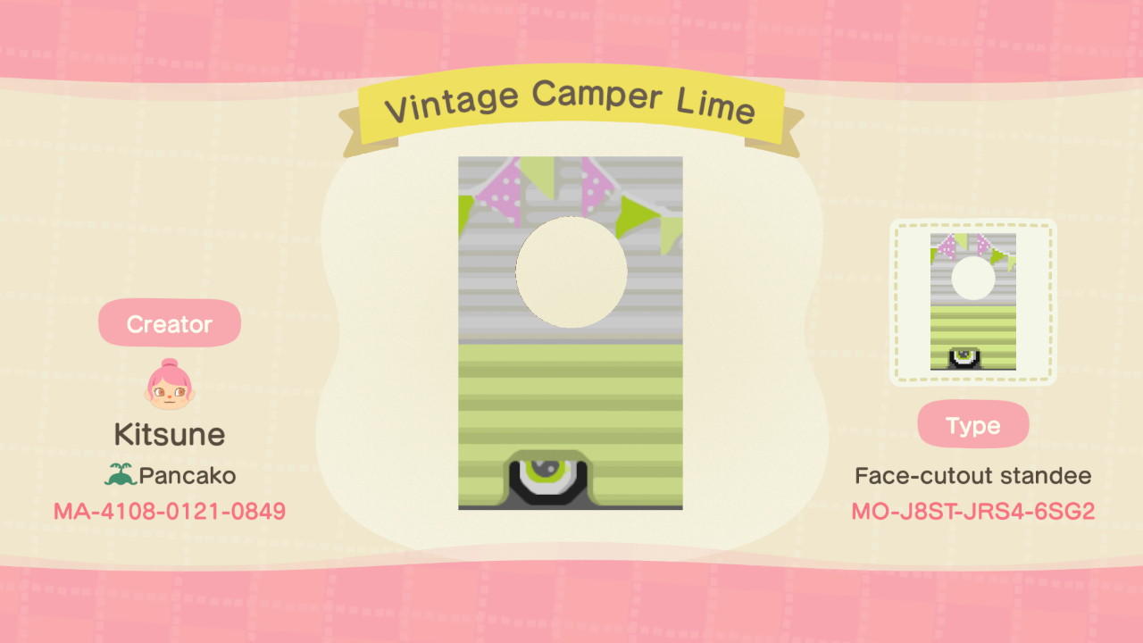 Animal Crossing Design Code: MO-J8ST-JRS4-6SG2 Vintage Camper Lime