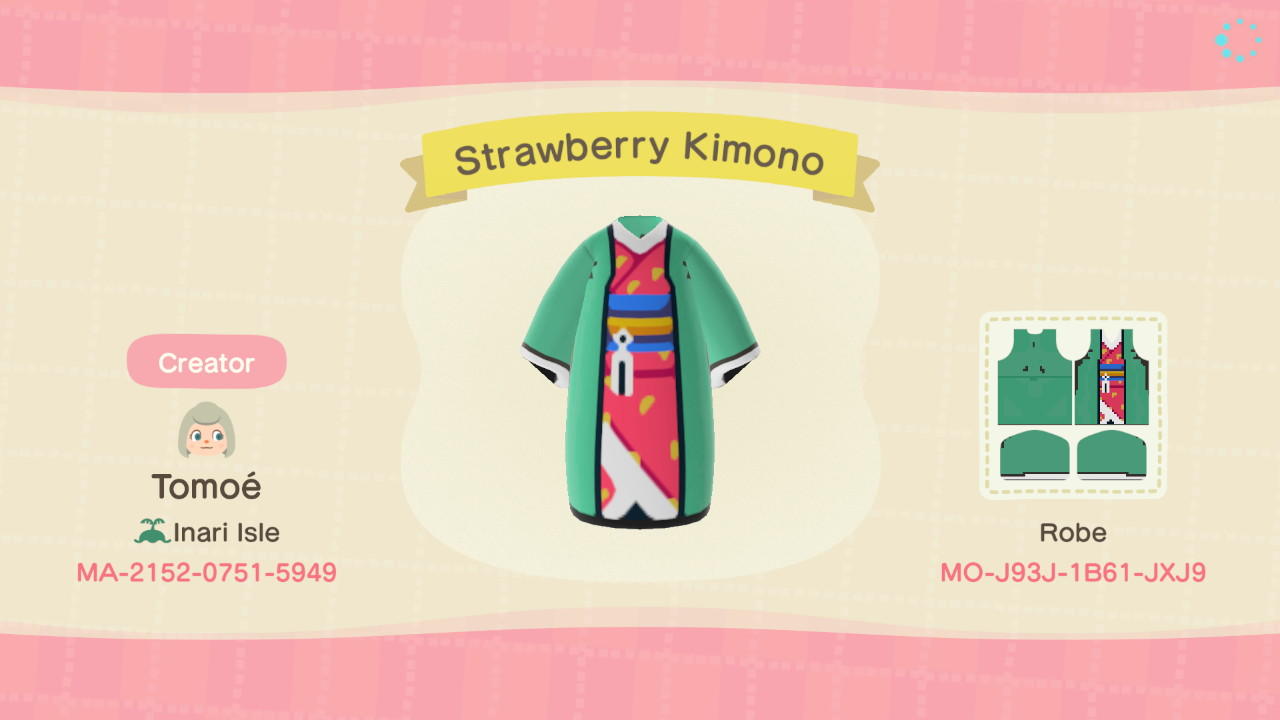 Animal Crossing Design Code: MO-J93J-1B61-JXJ9 Strawberry Kimono