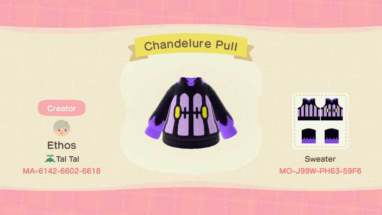 Animal Crossing Design Code: MO-J99W-PH63-59F6 Chandelure Pull