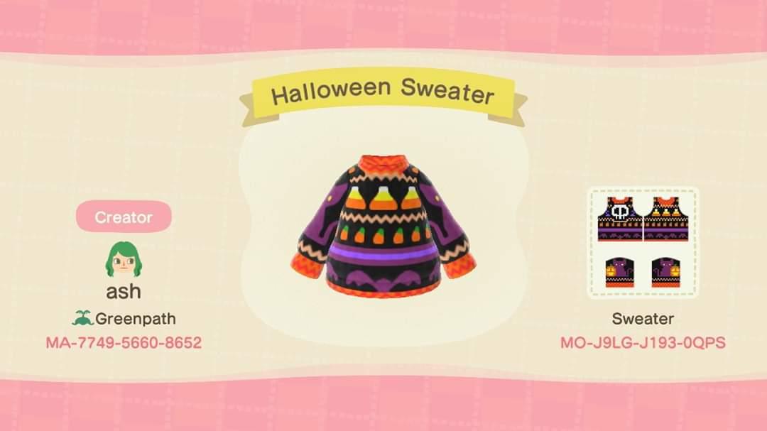 Animal Crossing Design Code: MO-J9LG-J193-0QPS Halloween Sweater