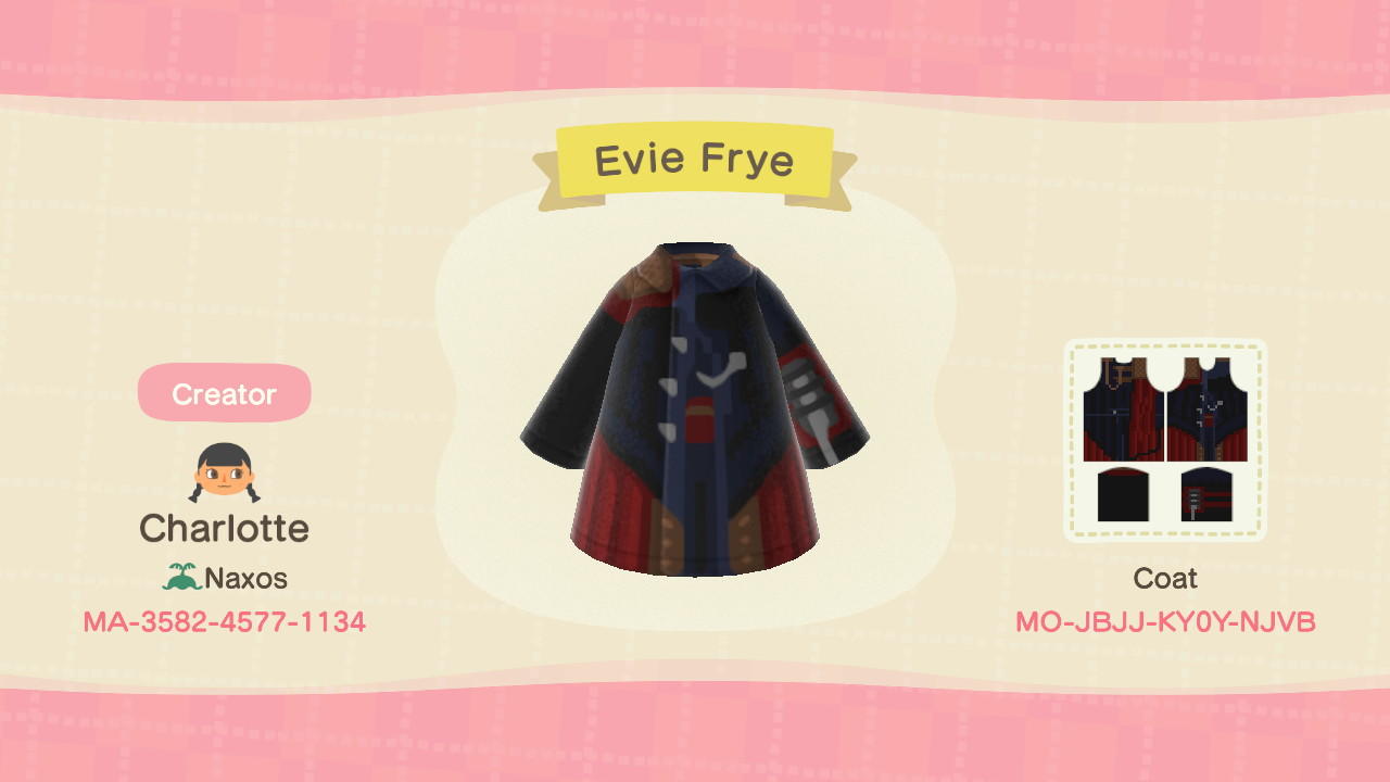 Animal Crossing Design Code: MO-JBJJ-KY0Y-NJVB Evie Frye